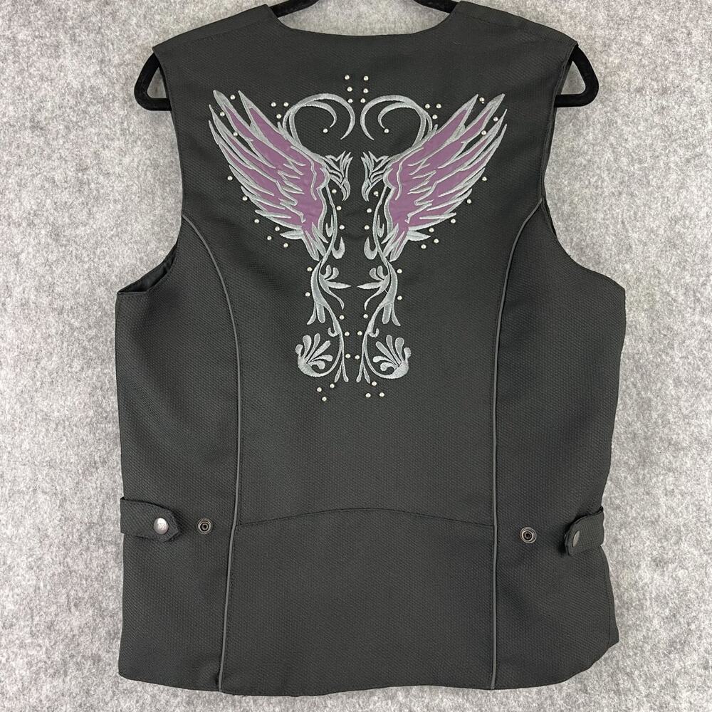 Vance Leathers Vest Womens Medium Black Embroidered Studded‎ Wings Biker